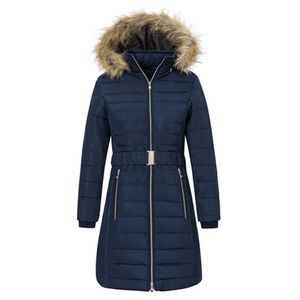 NEW Women's Mid-Length Puffer Jacket W/ Fur Hood